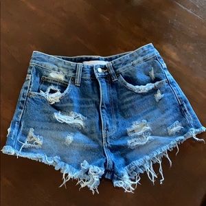 Zara distressed high waisted denim shorts